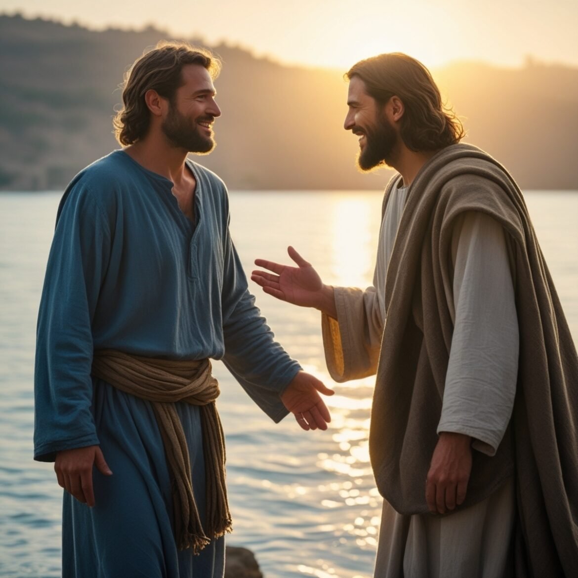 Andrew, the first called, leads his brother Peter to meet Jesus, setting the stage for the transformation of two humble fishermen into pillars of the early Church. (1) Andrew, the first called, leads his brother Peter to meet Jesus, setting the stage for the transformation of two humble fishermen into pillars of the early Church.