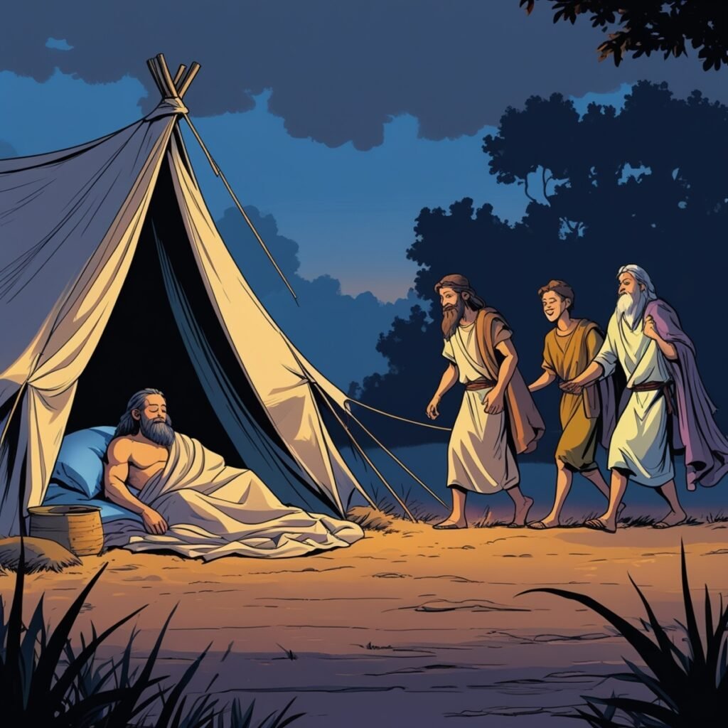 Shem and Japheth respectfully cover their father, Noah, while Ham laughs, teaching us the importance of kindness and respect.