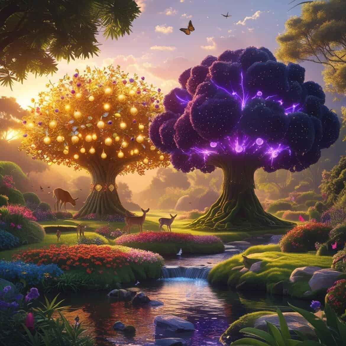 The Garden of Eden A glimpse of paradise, where the Tree of Life and the Tree of the Knowledge of Good and Evil stood side by side, representing life and choices. The Garden of Eden: A glimpse of paradise, where the Tree of Life and the Tree of the Knowledge of Good and Evil stood side by side, representing life and choices.