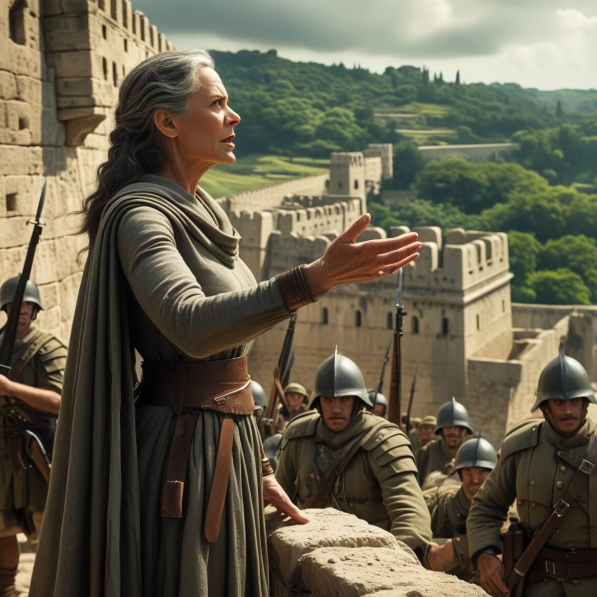 The Wise Woman of Abel courageously addresses Joab, negotiating peace to save her city.